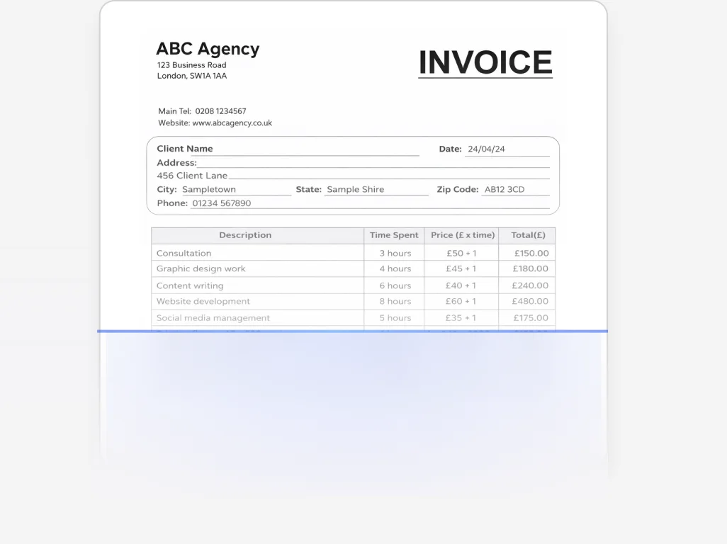 Invoice document preview with extracted area highlighted