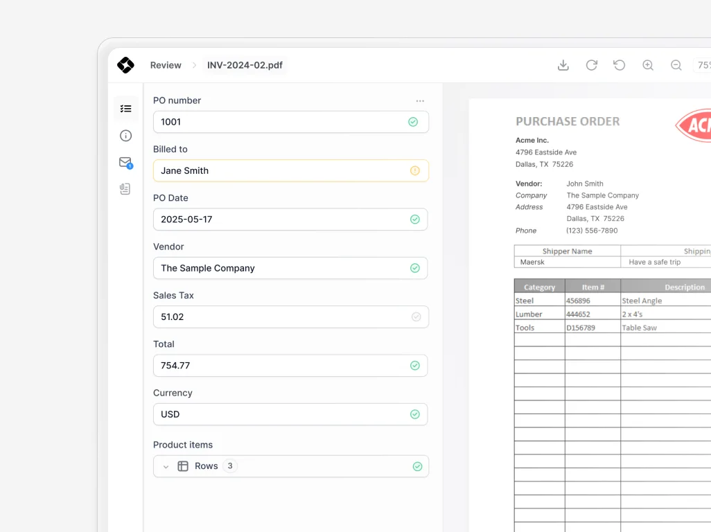 Human review interface for correcting document data