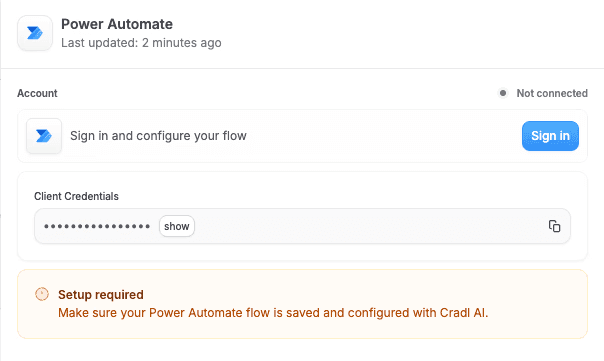 Copying Client Credentials from Cradl AI to Power Automate