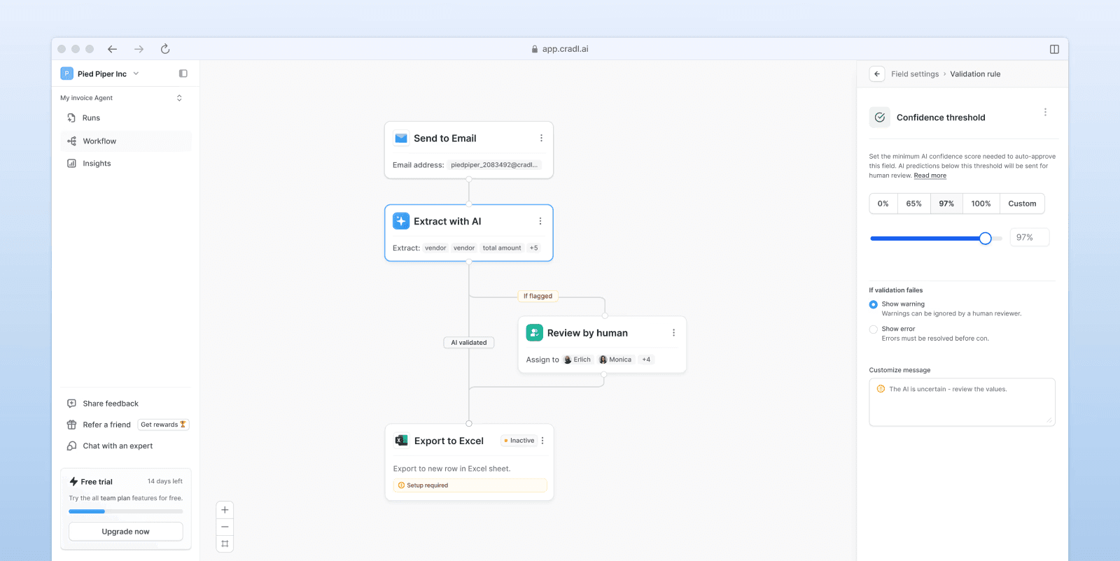 Example of how confidence estimates can be used for automatic validation